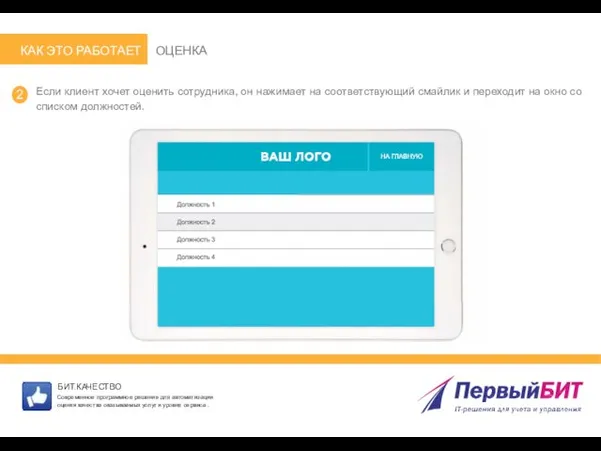 КАК ЭТО РАБОТАЕТ Если клиент хочет оценить сотрудника, он нажимает