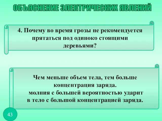 4. Почему во время грозы не рекомендуется прятаться под одиноко