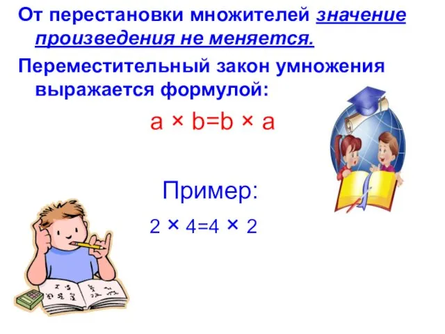 От перестановки множителей значение произведения не меняется. Переместительный закон умножения