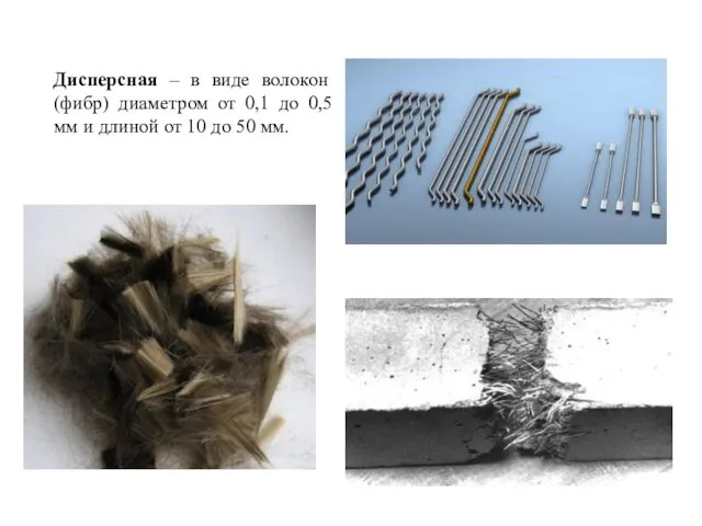 Дисперсная – в виде волокон (фибр) диаметром от 0,1 до