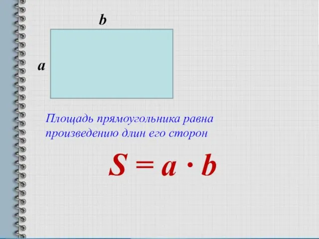 а b Площадь прямоугольника равна произведению длин его сторон S = a · b