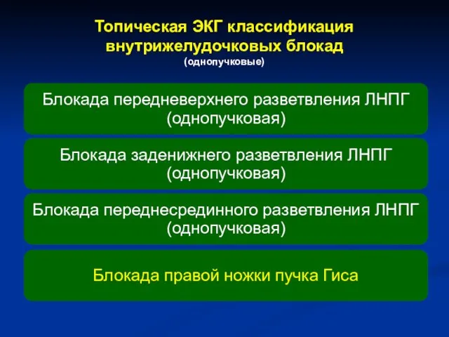 Топическая ЭКГ классификация внутрижелудочковых блокад (однопучковые)