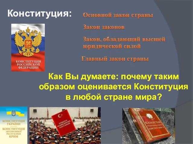 Конституция: Как Вы думаете: почему таким образом оценивается Конституция в любой стране мира?