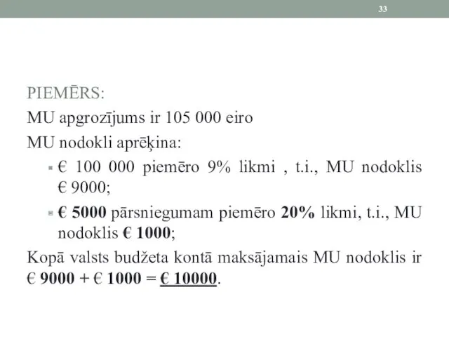 PIEMĒRS: MU apgrozījums ir 105 000 eiro MU nodokli aprēķina: