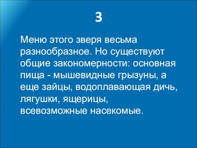 3 Меню этого зверя весьма разнообразное. Но существуют общие закономерности: