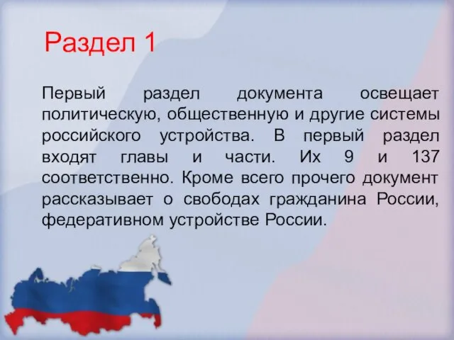 Раздел 1 Первый раздел документа освещает политическую, общественную и другие