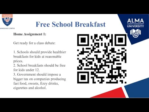 Free School Breakfast Home Assignment 1: Get ready for a