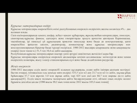 Құрылыс материалдарын өндіру Құрылыс материалдары өнеркәсібінің өнімі республиканың өнеркәсіп өндірісінің