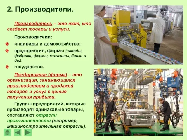 2. Производители. Производитель – это тот, кто создает товары и