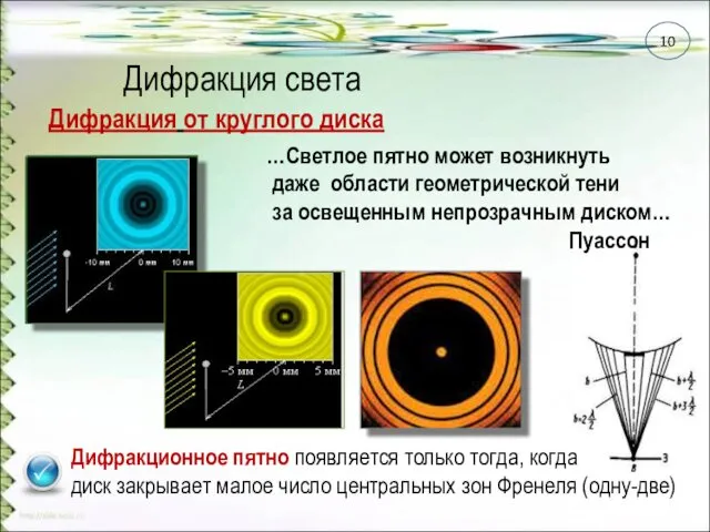 Дифракция света Дифракция от круглого диска …Светлое пятно может возникнуть