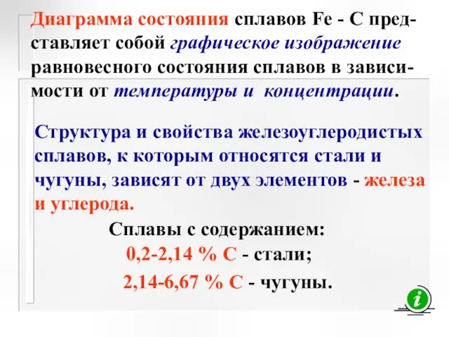 Диаграмма состояния сплавов Fe - C пред-ставляет собой графическое изображение