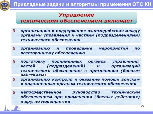 Прикладные задачи и алгоритмы применения ОТС КН Управление техническим обеспечением