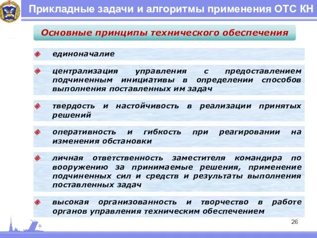 Прикладные задачи и алгоритмы применения ОТС КН единоначалие Основные принципы