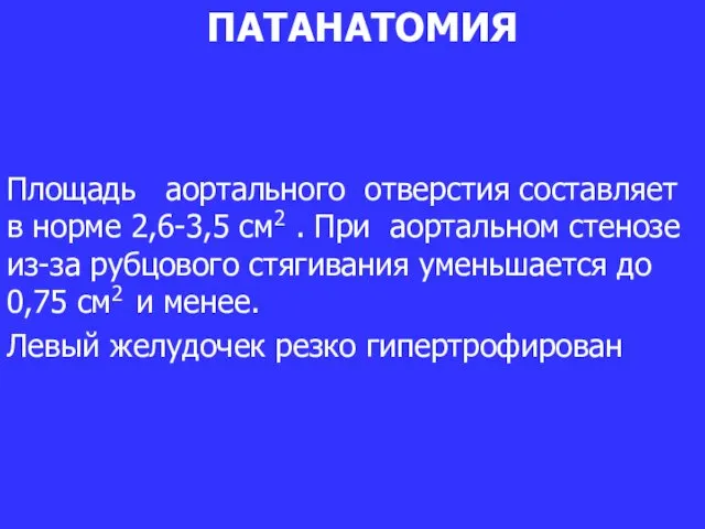 ПАТАНАТОМИЯ Площадь аортального отверстия составляет в норме 2,6-3,5 см2 .