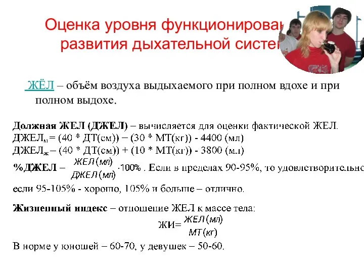 Оценка уровня функционирования и развития дыхательной системы. ЖЁЛ – объём