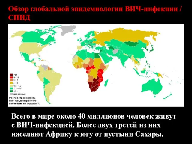 Обзор глобальной эпидемиологии ВИЧ-инфекции / СПИД Всего в мире около