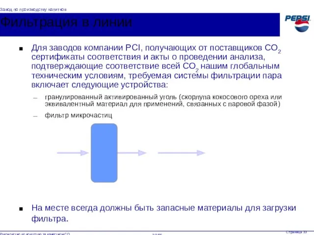 Фильтрация в линии Для заводов компании PCI, получающих от поставщиков