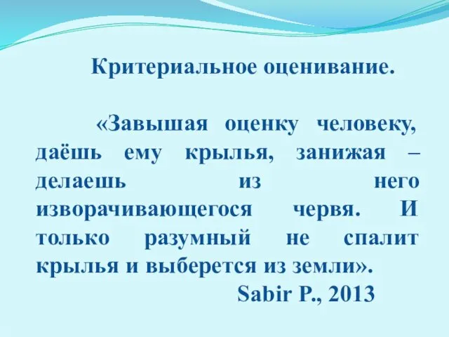 Критериальное оценивание. «Завышая оценку человеку, даёшь ему крылья, занижая –