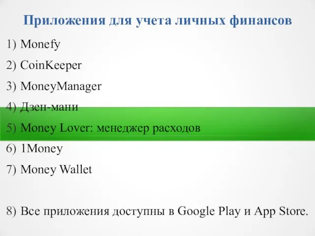 Приложения для учета личных финансов Monefy CoinKeeper MoneyManager Дзен-мани Money