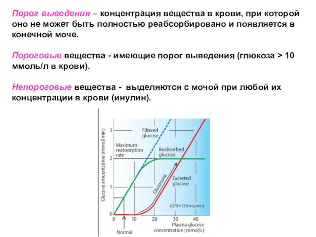 Порог выведения – концентрация вещества в крови, при которой оно