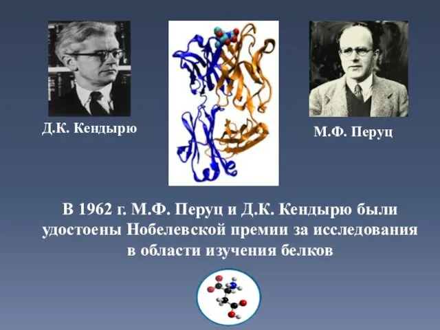 В 1962 г. М.Ф. Перуц и Д.К. Кендырю были удостоены