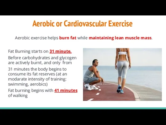 Aerobic or Cardiovascular Exercise Aerobic exercise helps burn fat while maintaining lean muscle