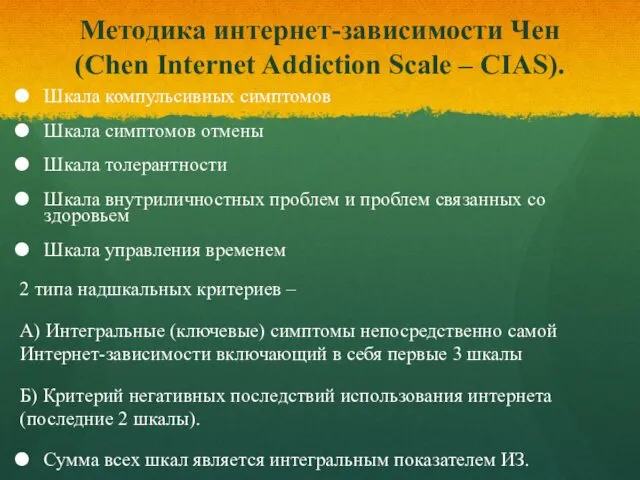 Методика интернет-зависимости Чен (Chen Internet Addiction Scale – CIAS). Шкала