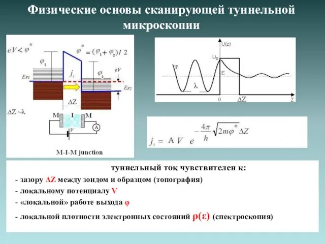 Физические основы сканирующей туннельной микроскопии туннельный ток чувствителен к: - зазору ΔZ между