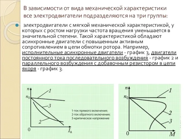 В зависимости от вида механической характеристики все электродвигатели подразделяются на