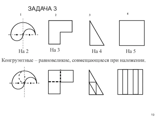 ЗАДАЧА 3 Фигуры Конгруэнтные – равновеликие, совмещающиеся при наложении.