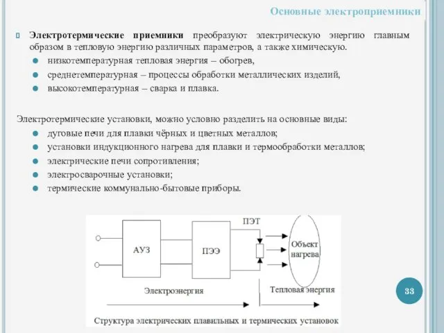 Электротермические приемники преобразуют электрическую энергию главным образом в тепловую энергию