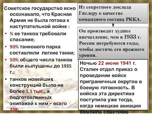 Советское государство ясно осознавало, что Красная Армия не была готова