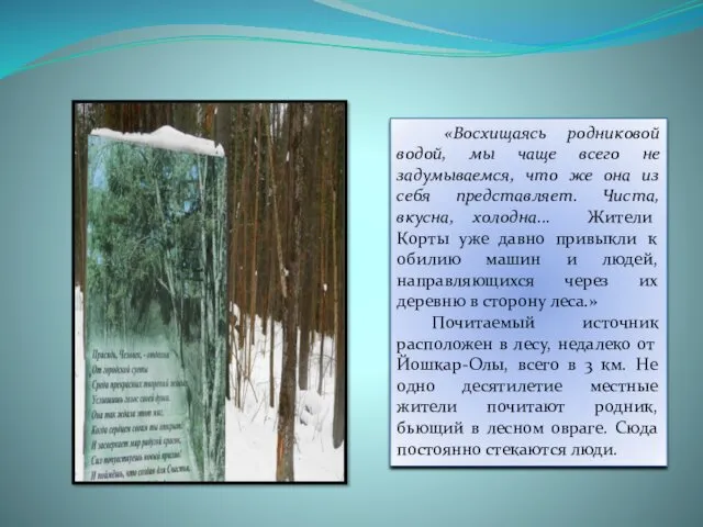 «Восхищаясь родниковой водой, мы чаще всего не задумываемся, что же