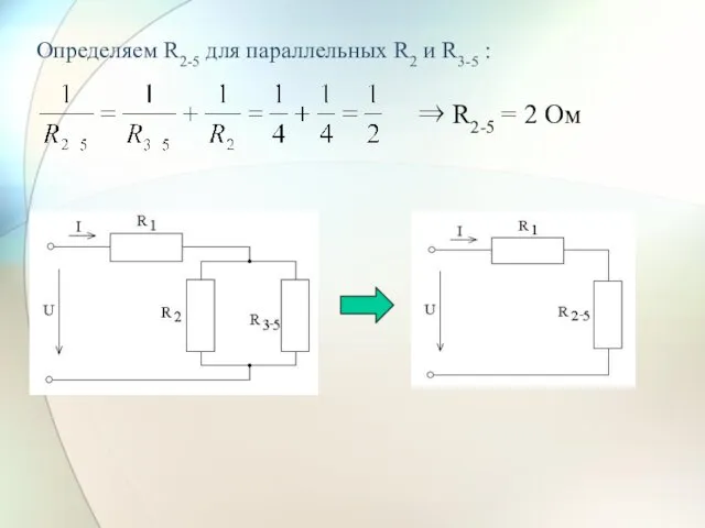 Определяем R2-5 для параллельных R2 и R3-5 : ⇒ R2-5 = 2 Ом