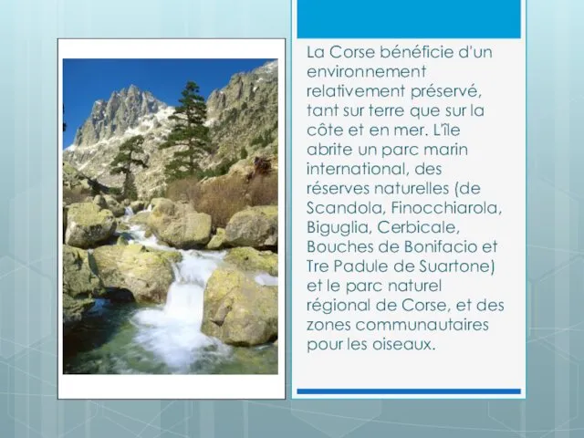 La Corse bénéficie d'un environnement relativement préservé, tant sur terre