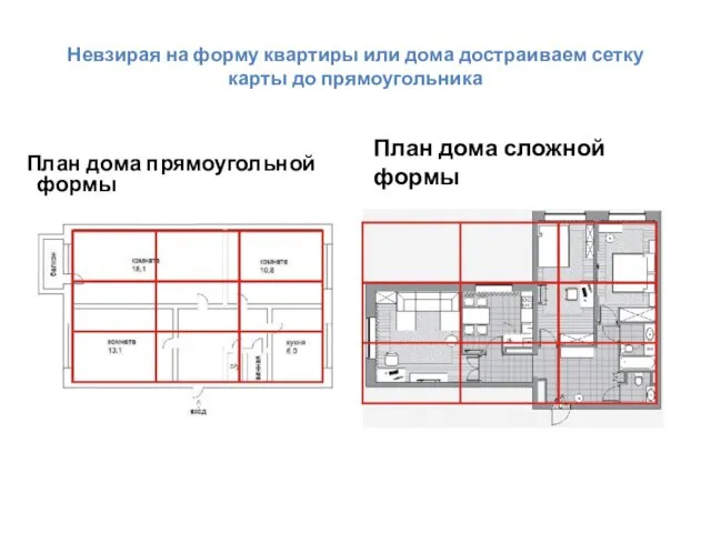 Невзирая на форму квартиры или дома достраиваем сетку карты до