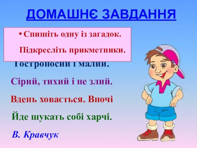 Гостроносий і малий. Сірий, тихий і не злий. Вдень ховається.