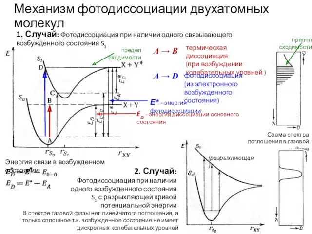 Механизм фотодиссоциации двухатомных молекул 1. Случай: Фотодиссоциация при наличии одного