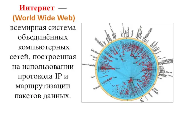 Интернет — (World Wide Web) всемирная система объединённых компьютерных сетей,