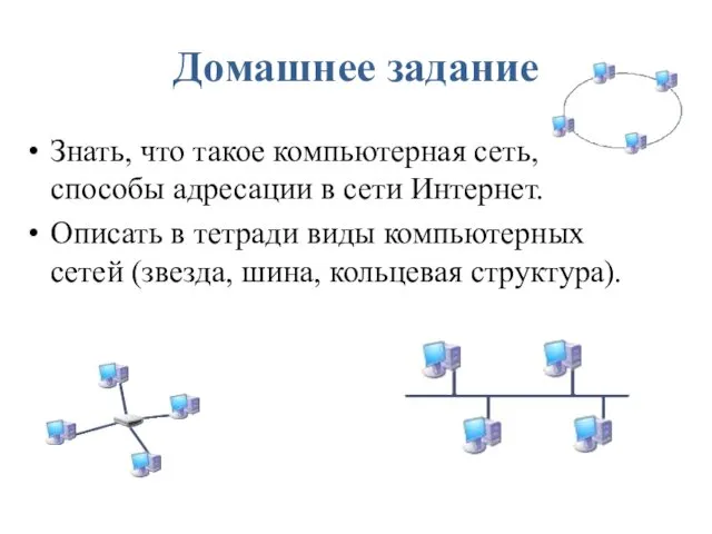 Домашнее задание Знать, что такое компьютерная сеть, способы адресации в