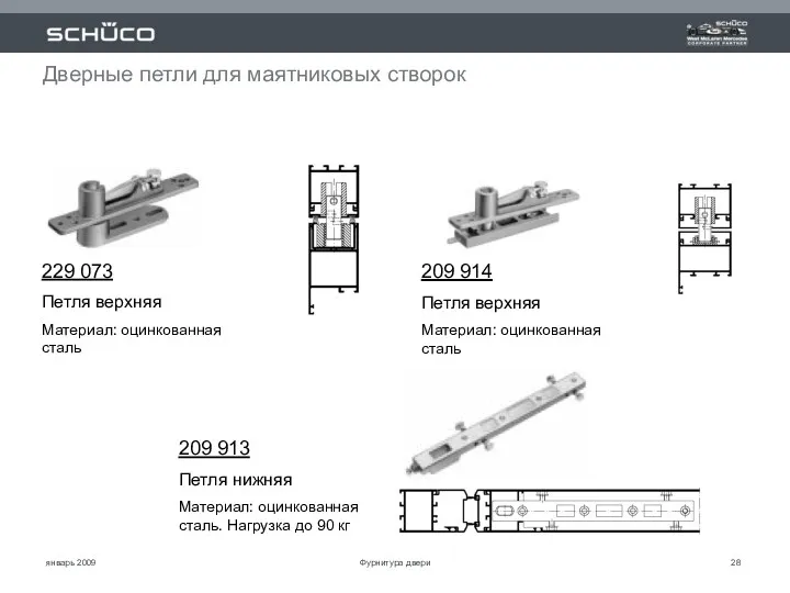 январь 2009 Дверные петли для маятниковых створок 229 073 Петля