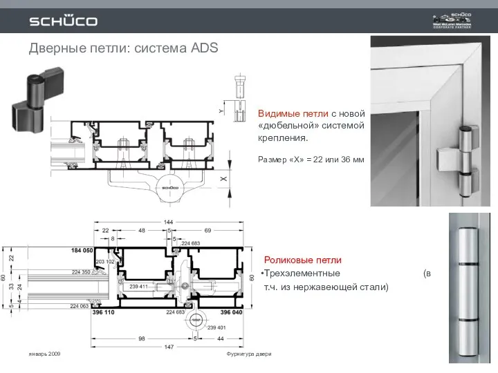 январь 2009 Дверные петли: система ADS Видимые петли с новой