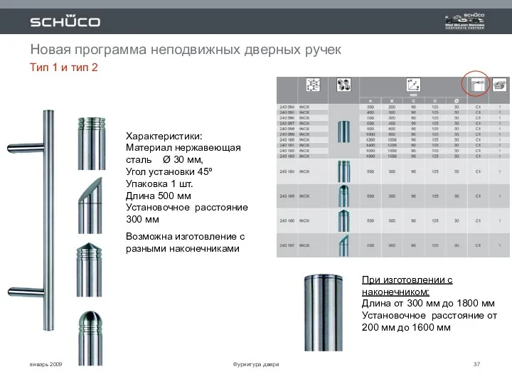 январь 2009 При изготовлении с наконечником: Длина от 300 мм