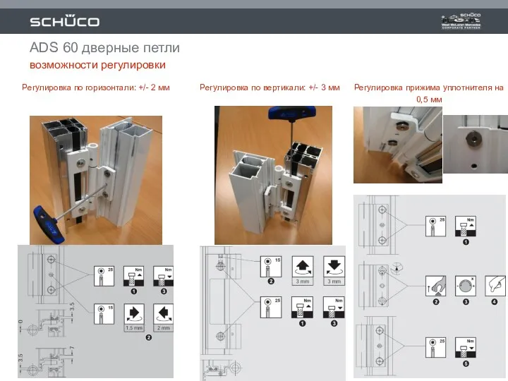 январь 2009 ADS 60 дверные петли возможности регулировки Регулировка по