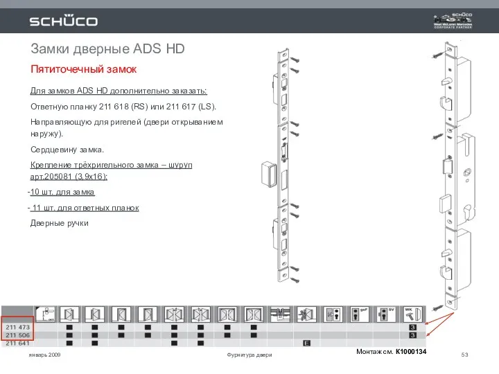 январь 2009 Замки дверные ADS HD Пятиточечный замок Для замков