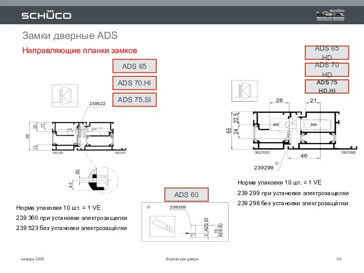 январь 2009 Замки дверные ADS Направляющие планки замков Норма упаковки