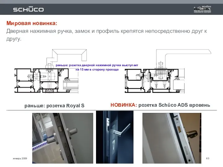 январь 2009 Мировая новинка: Дверная нажимная ручка, замок и профиль