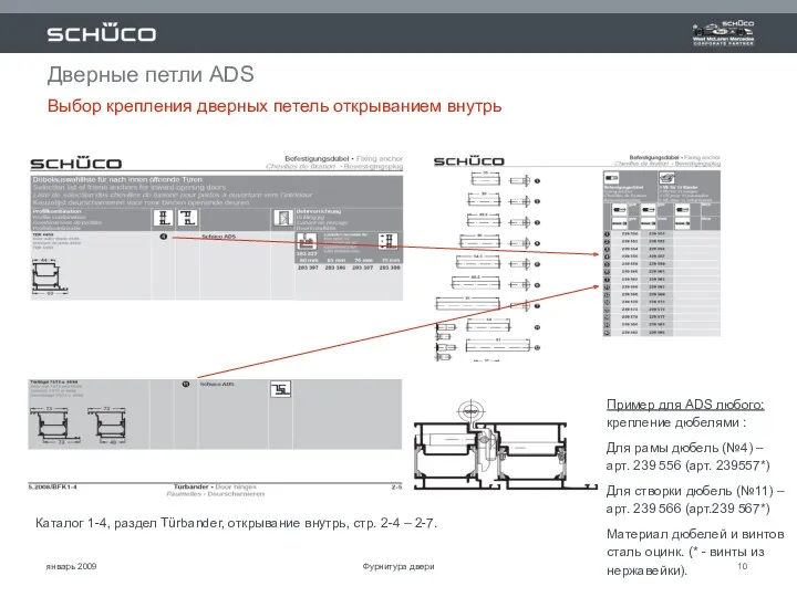 январь 2009 Дверные петли ADS Выбор крепления дверных петель открыванием