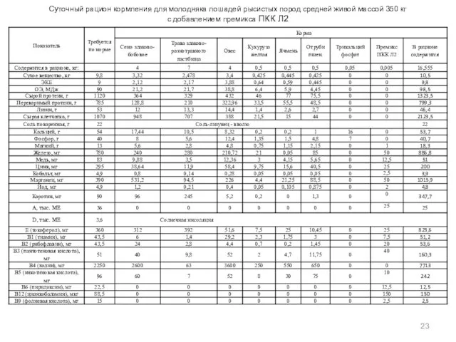 Суточный рацион кормления для молодняка лошадей рысистых пород средней живой