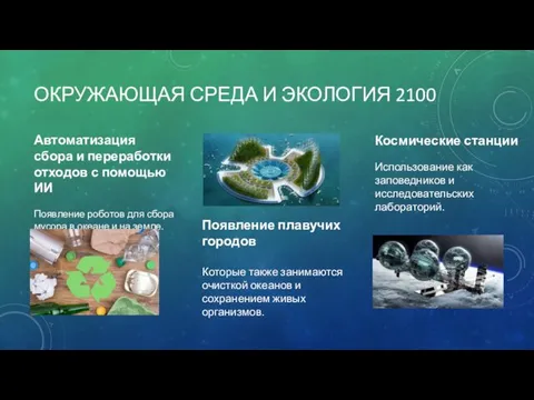 ОКРУЖАЮЩАЯ СРЕДА И ЭКОЛОГИЯ 2100 Автоматизация сбора и переработки отходов